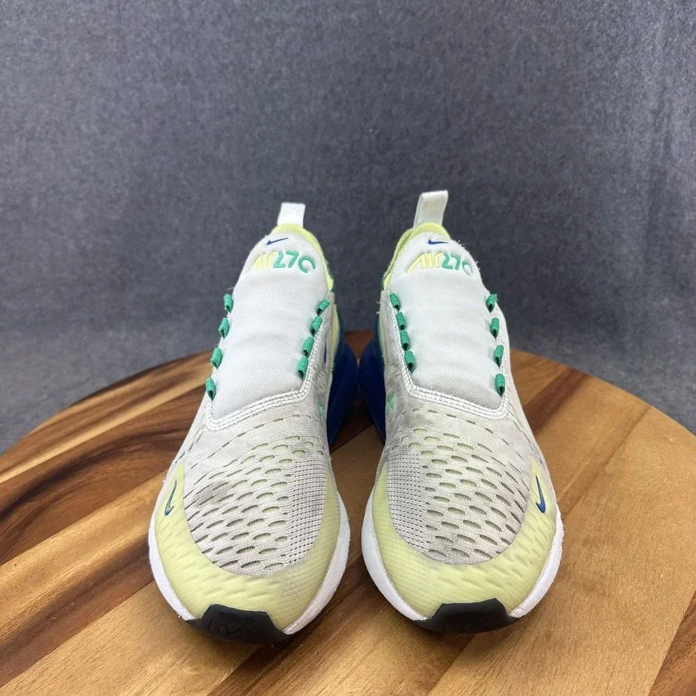 Nike Air Max 270 Shoes Youth Size 7Y White Volt Blue Mesh Sneakers‎ FN6982-100